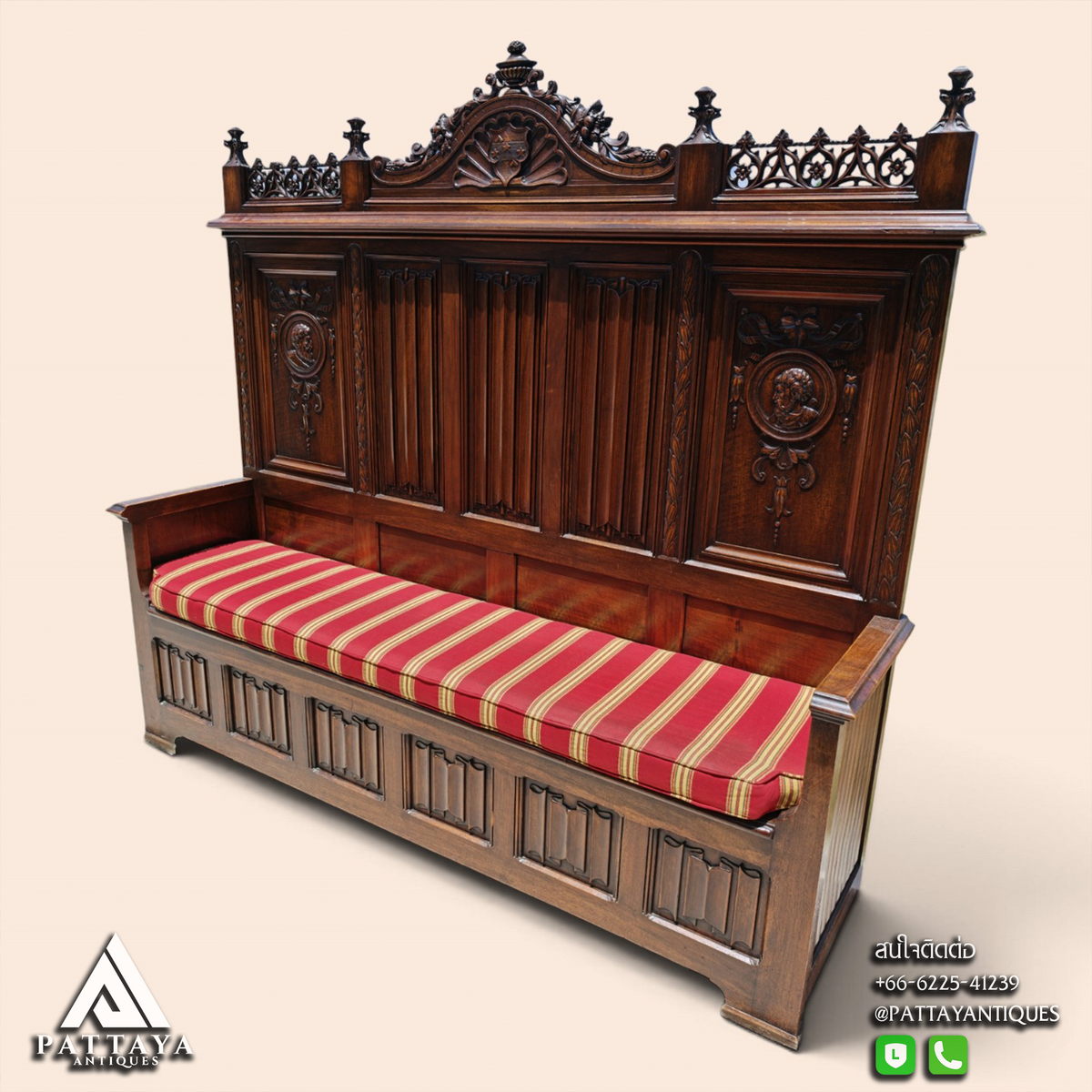Large 19th Century Gothic Revival Hall Bench