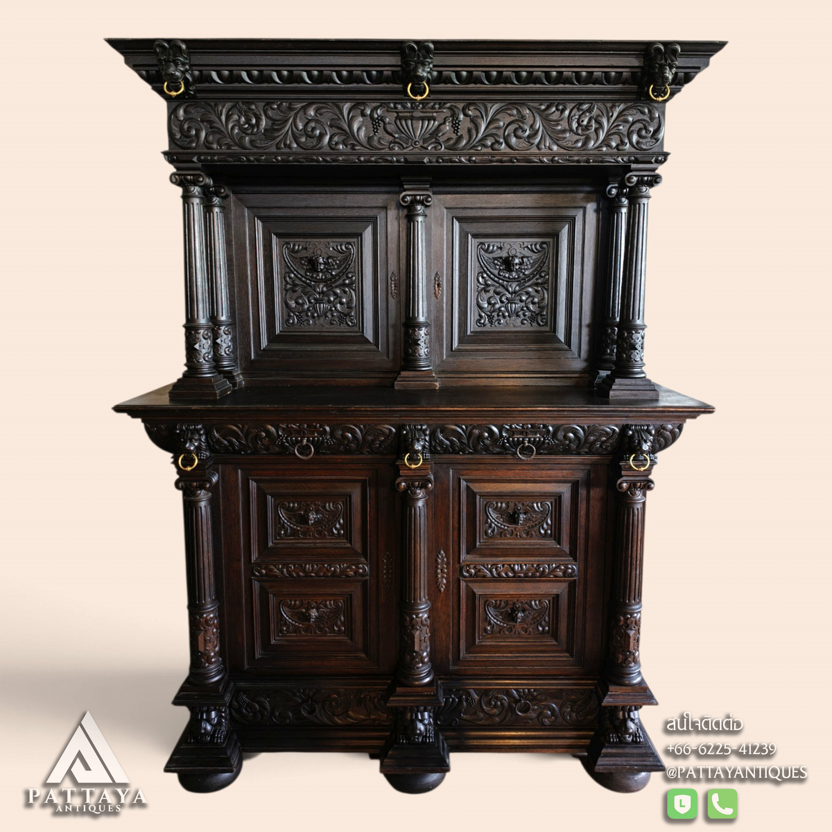 Large 19th Century Neo-Renaissance Column Cabinet