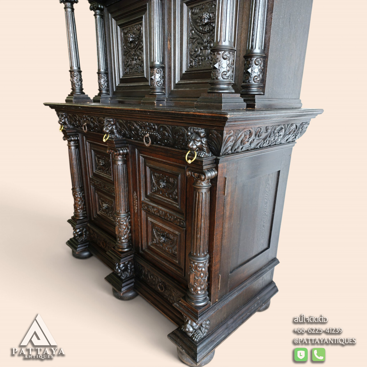 Large 19th Century Neo-Renaissance Column Cabinet