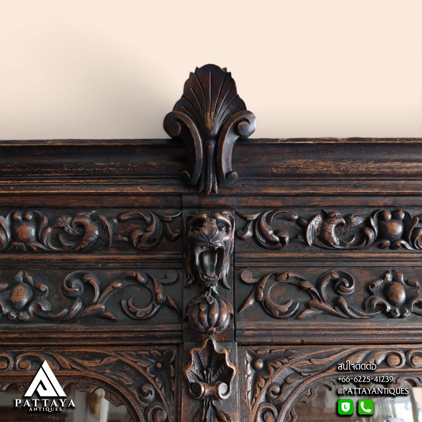 Very Large 19th Century Extremely Intricately Carved 8 Doors Display / Book Cabinet