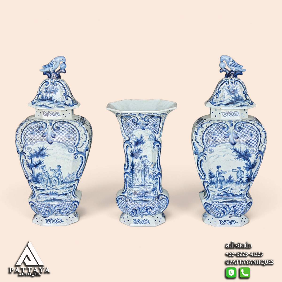 19th Century Large Set of Delft Blue Vases