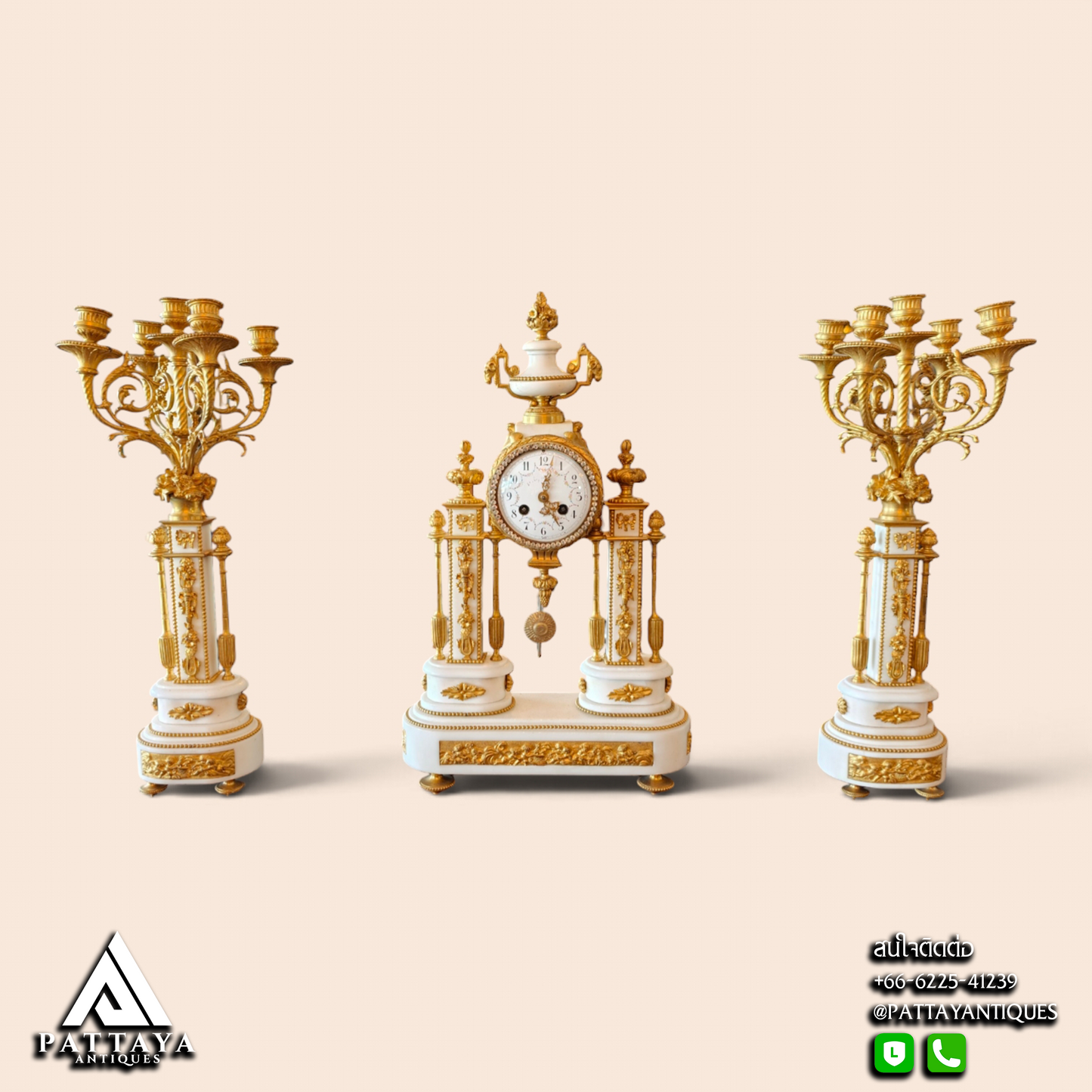 19th Century Louis XVI 3 Piece Marble Clock Set