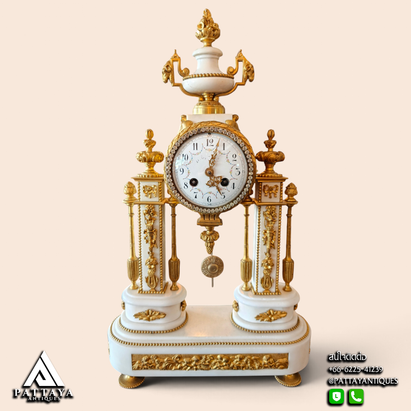 19th Century Louis XVI 3 Piece Marble Clock Set