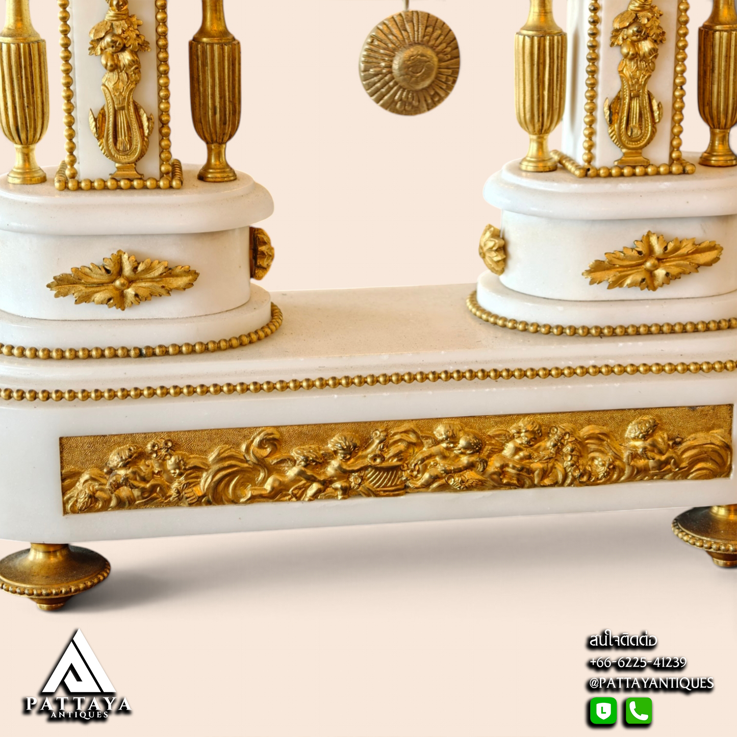 19th Century Louis XVI 3 Piece Marble Clock Set