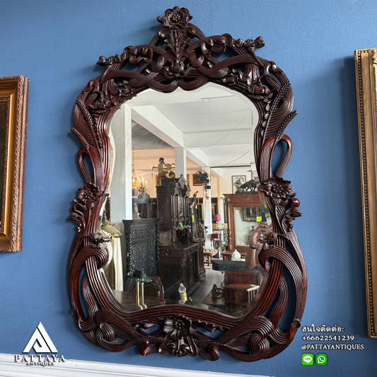 Large Mahogany Carved Art Nouveau style mirror