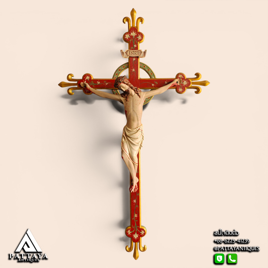 Neo-Gothic French Wood Carved Crucifix