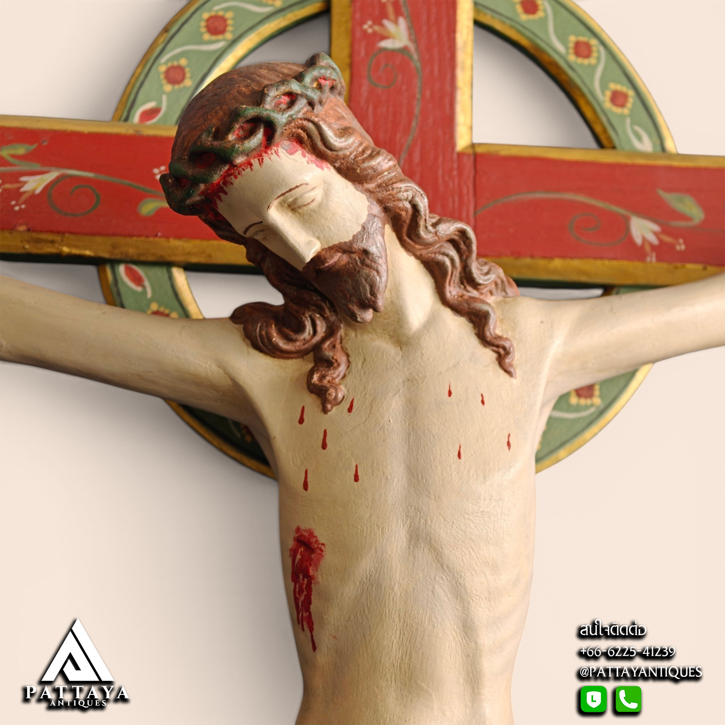 Neo-Gothic French Wood Carved Crucifix