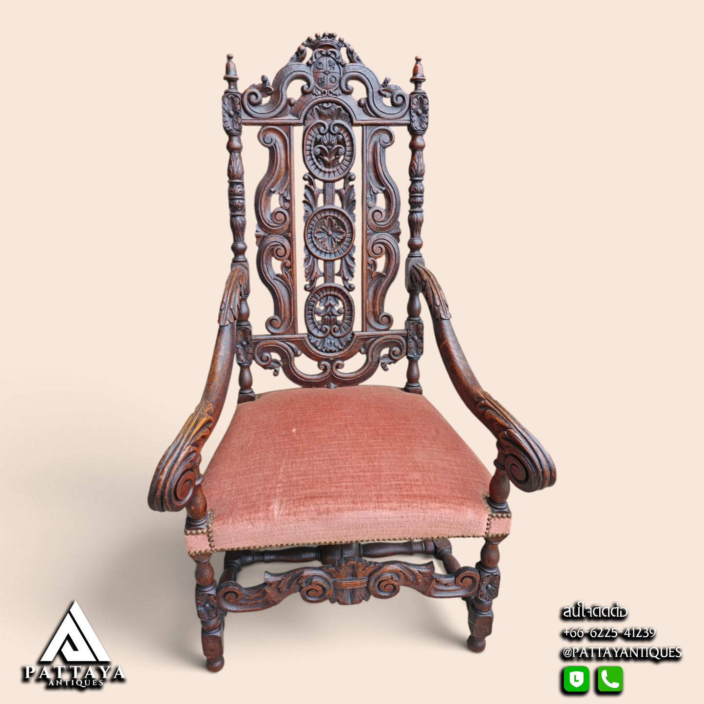 19th Century Oak Throne Armchair