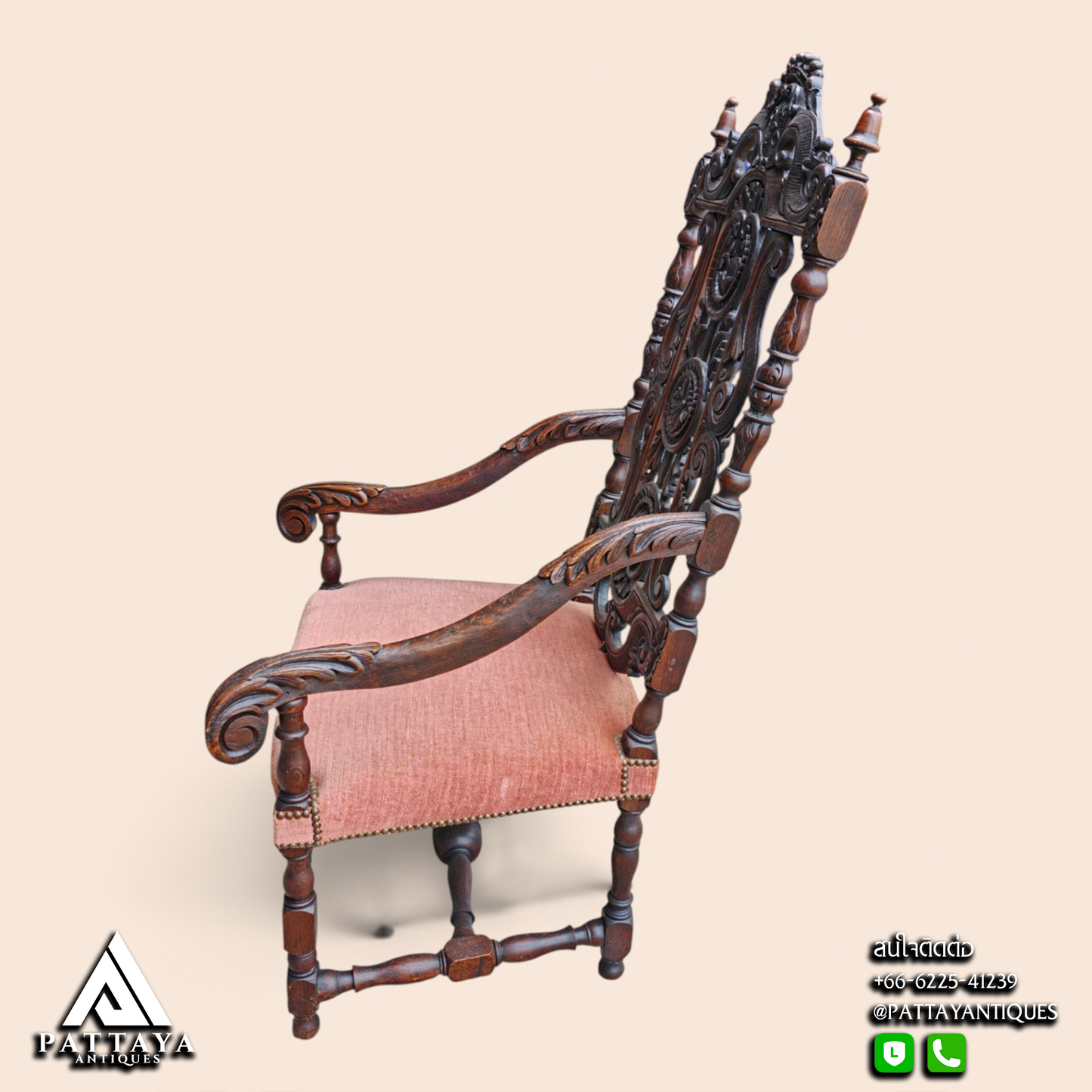19th Century Oak Throne Armchair