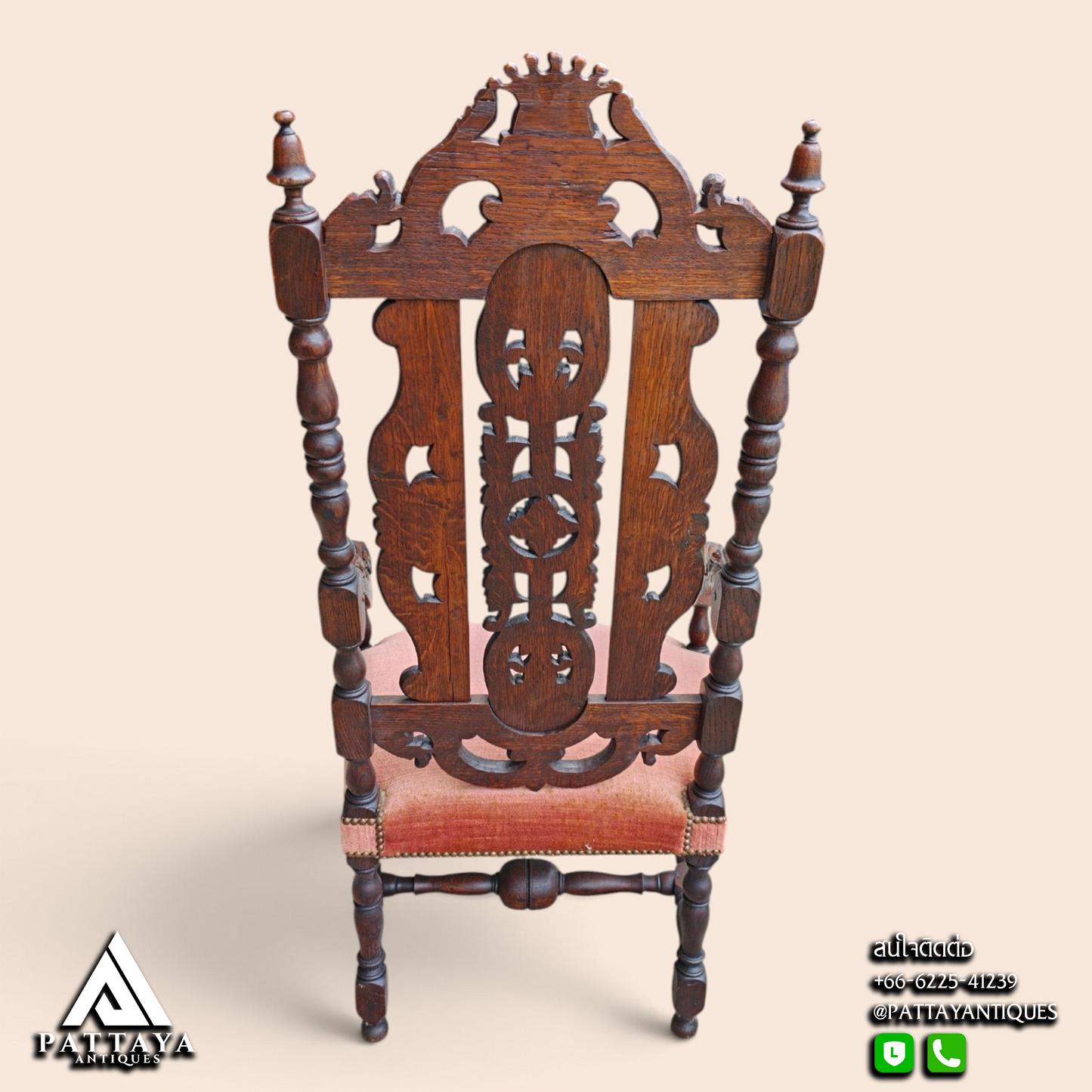 19th Century Oak Throne Armchair