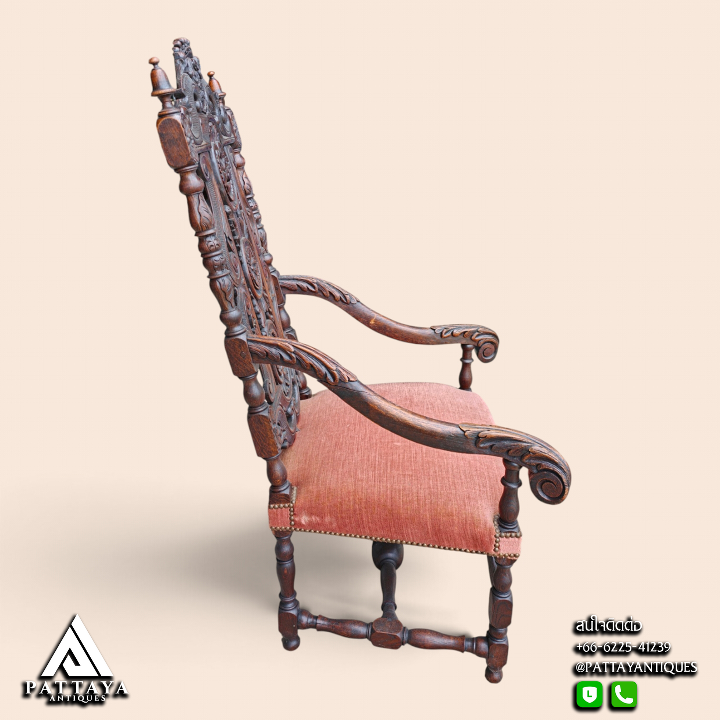 19th Century Oak Throne Armchair