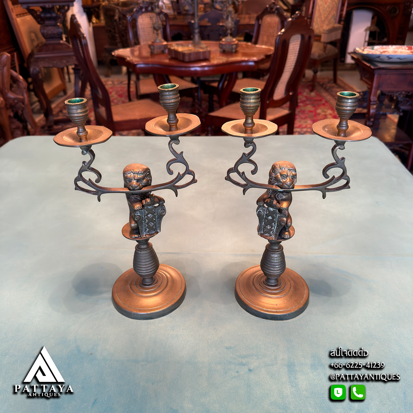 Vintage Brass Candelabras Lion Motif