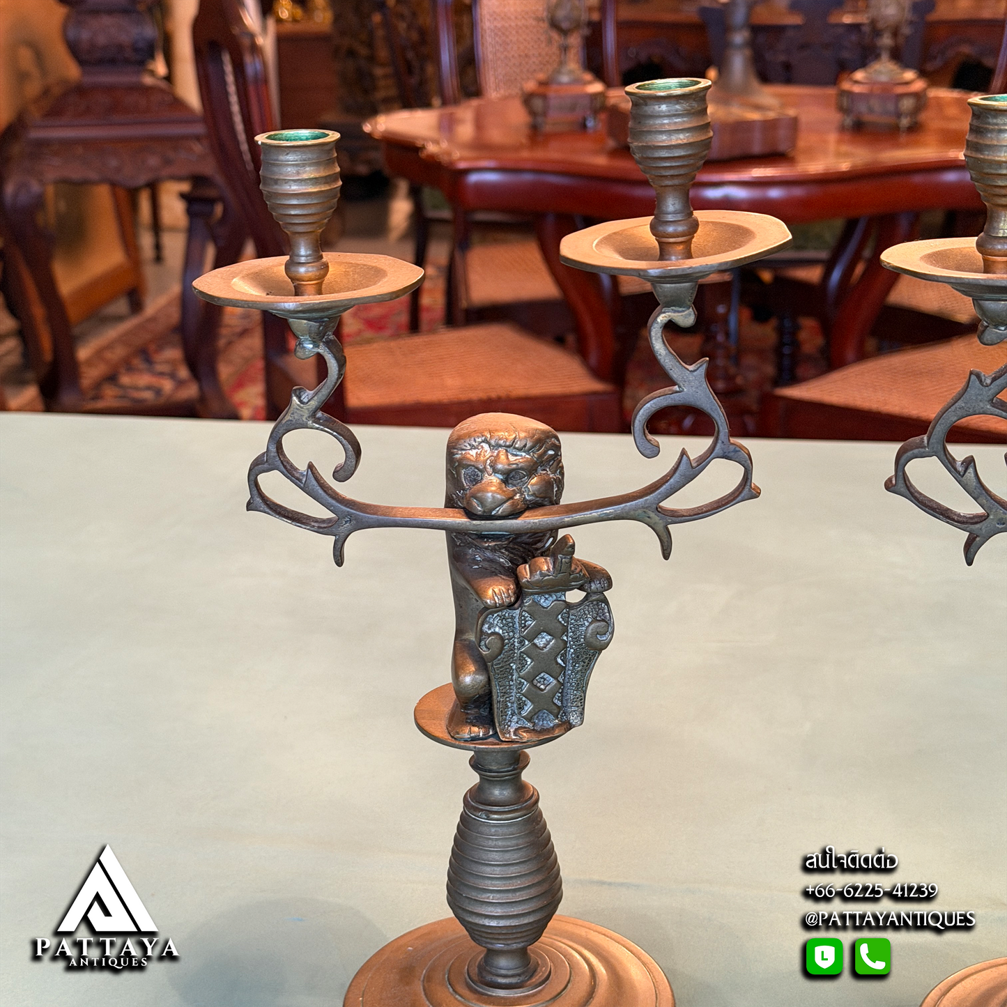 Vintage Brass Candelabras Lion Motif