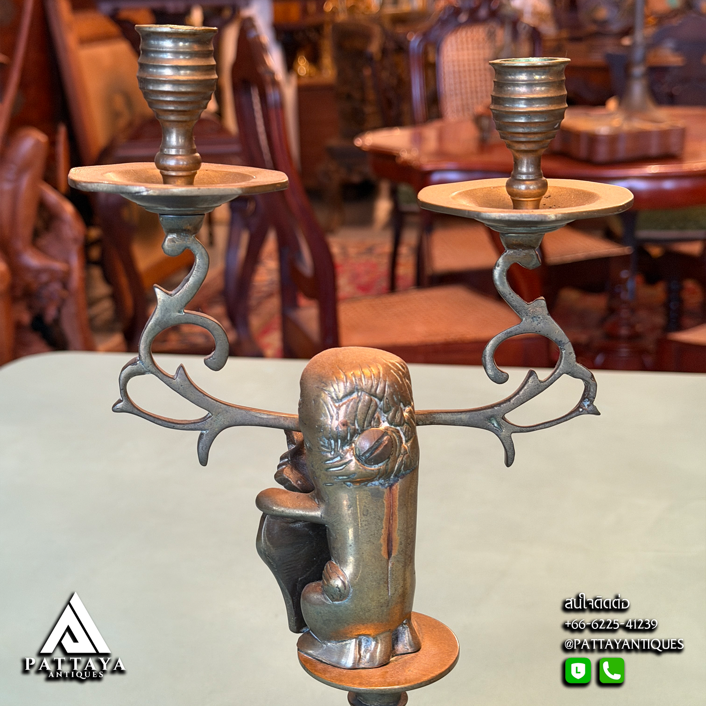Vintage Brass Candelabras Lion Motif