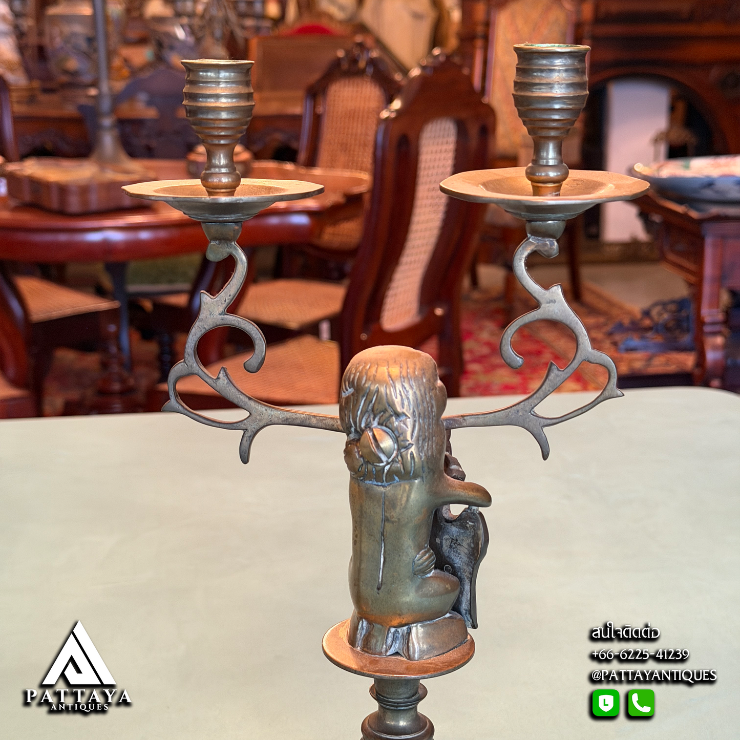 Vintage Brass Candelabras Lion Motif