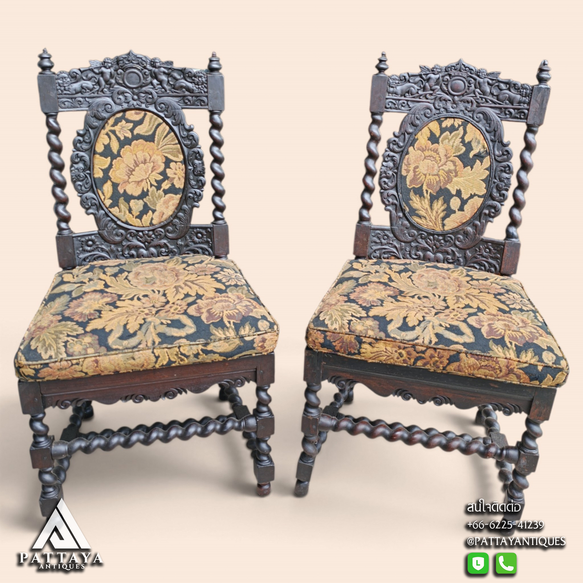 Pair of Colonial Ebonised Chairs