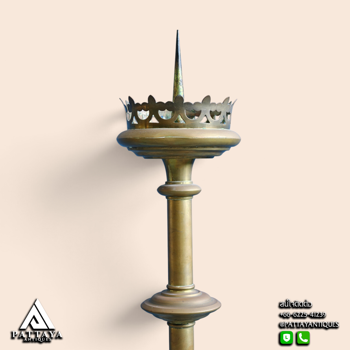 Pair Brass Gothic Candle Holders