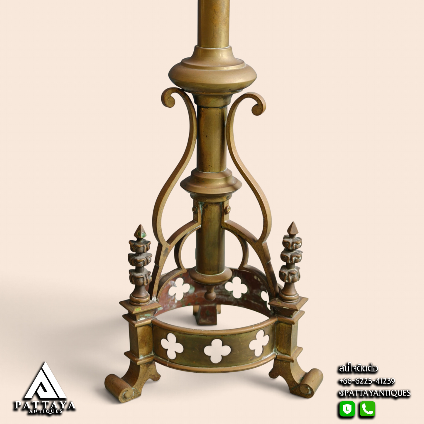 Pair Brass Gothic Candle Holders