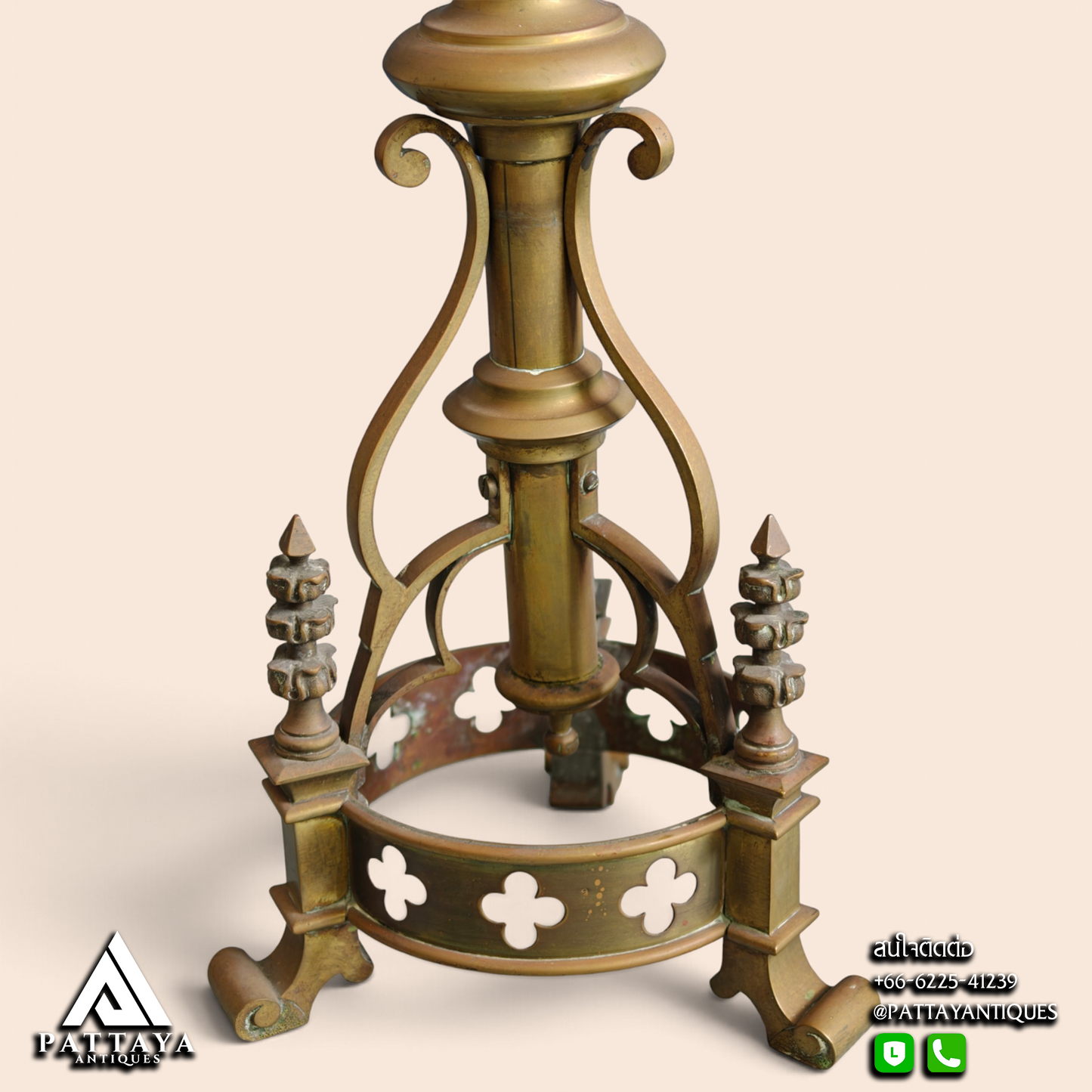 Pair Brass Gothic Candle Holders