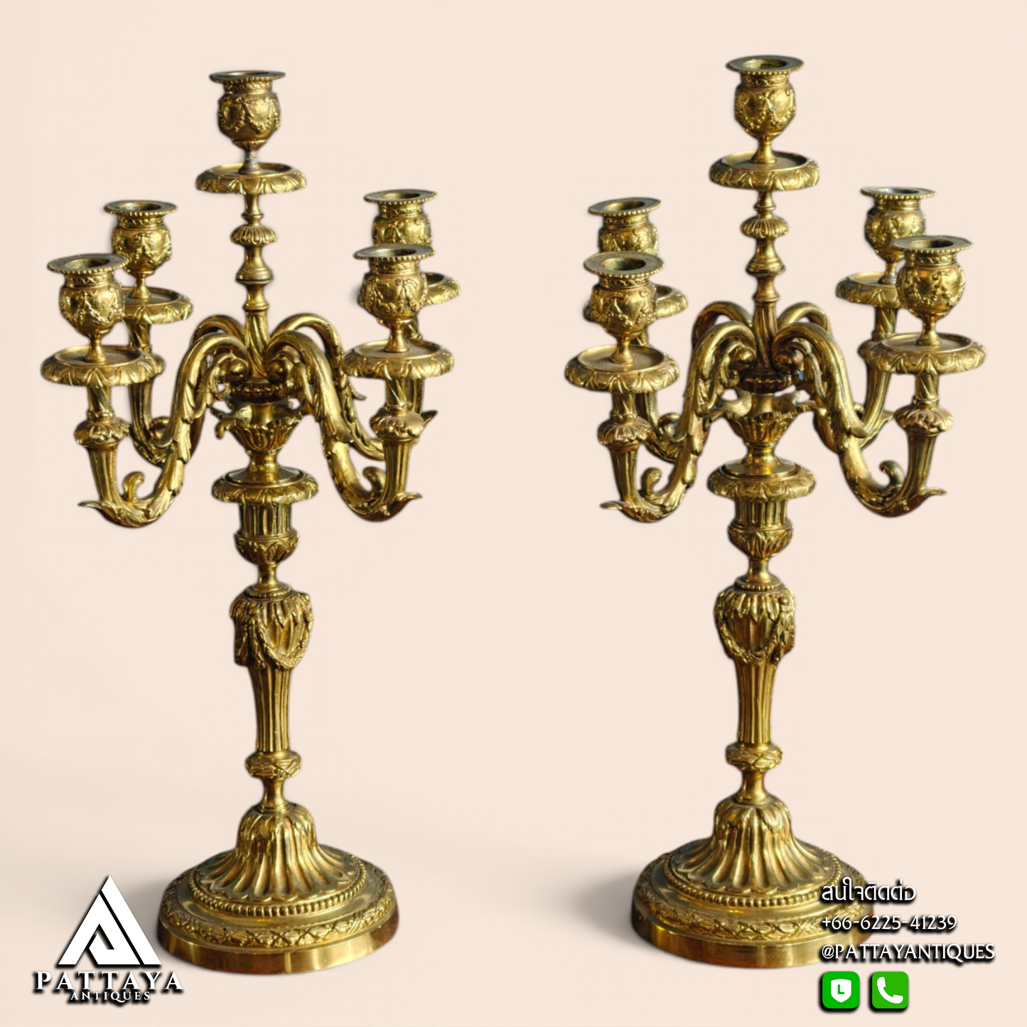 Pair of Louis XV Style Bronze Candelabras