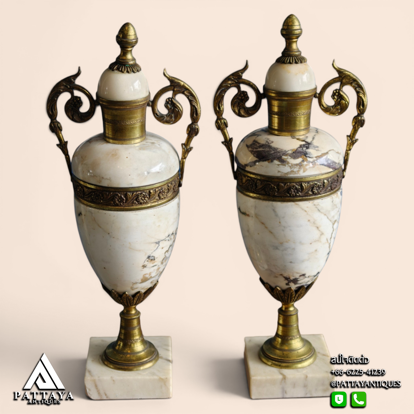 Pair of Marble & Bronze Cassolettes