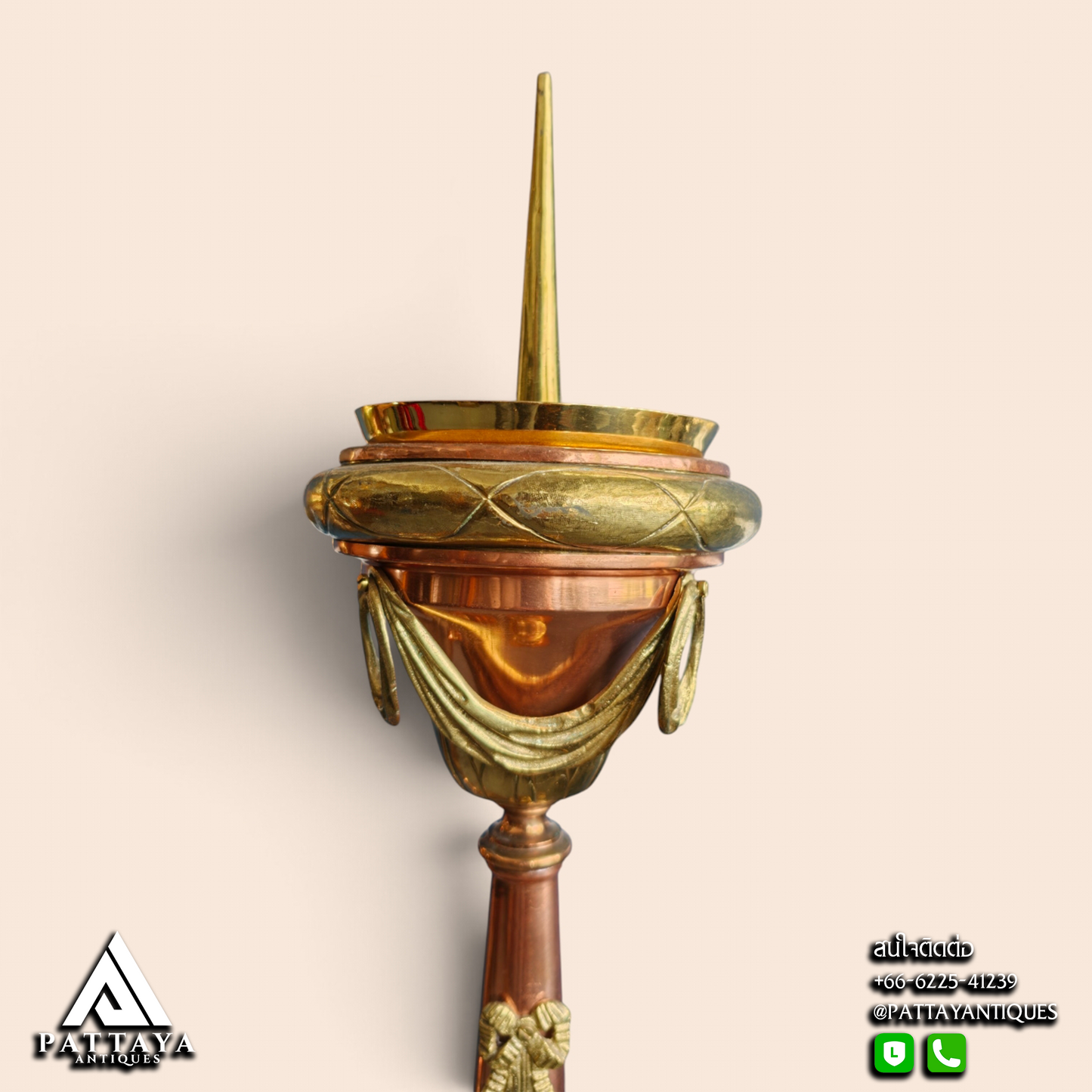 Pair of Large Copper & Bronze Church Candlesticks