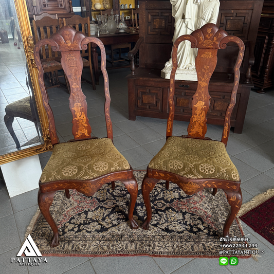 Antique Pair of Marquetry Dutch Side Chairs