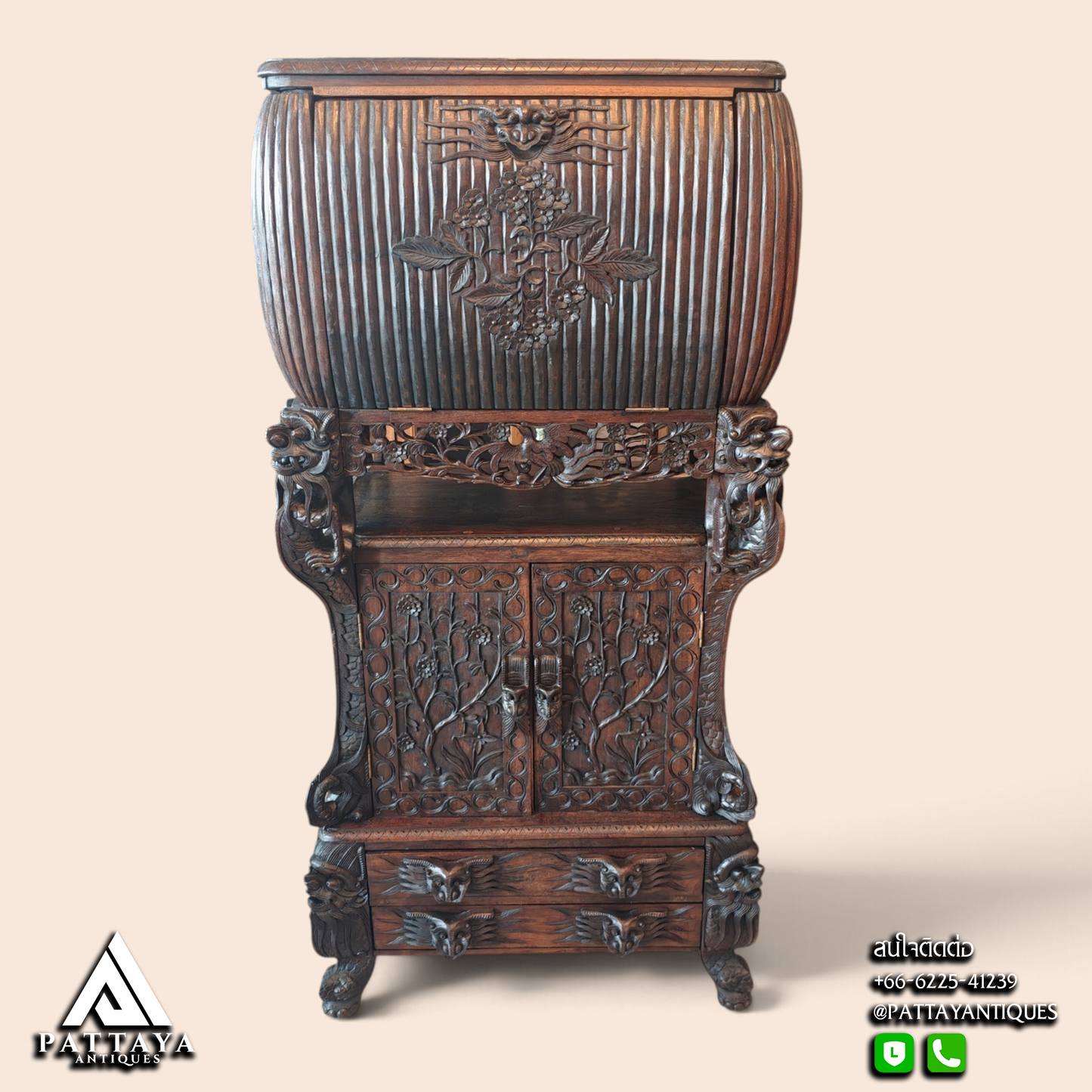 19th Century Rosewood Chinese Export Bar Cabinet