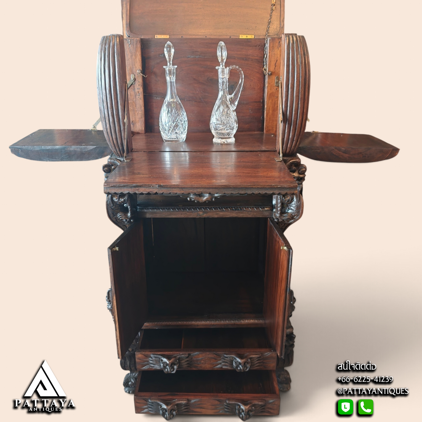 19th Century Rosewood Chinese Export Bar Cabinet