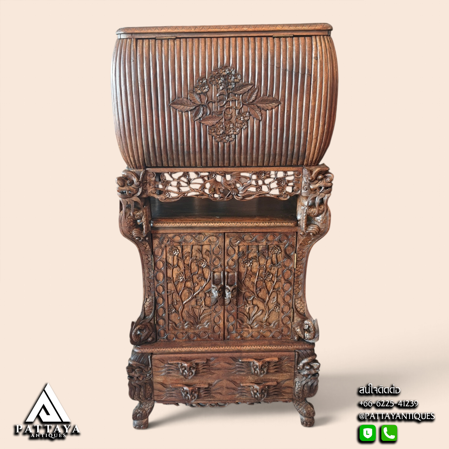 19th Century Rosewood Chinese Export Bar Cabinet