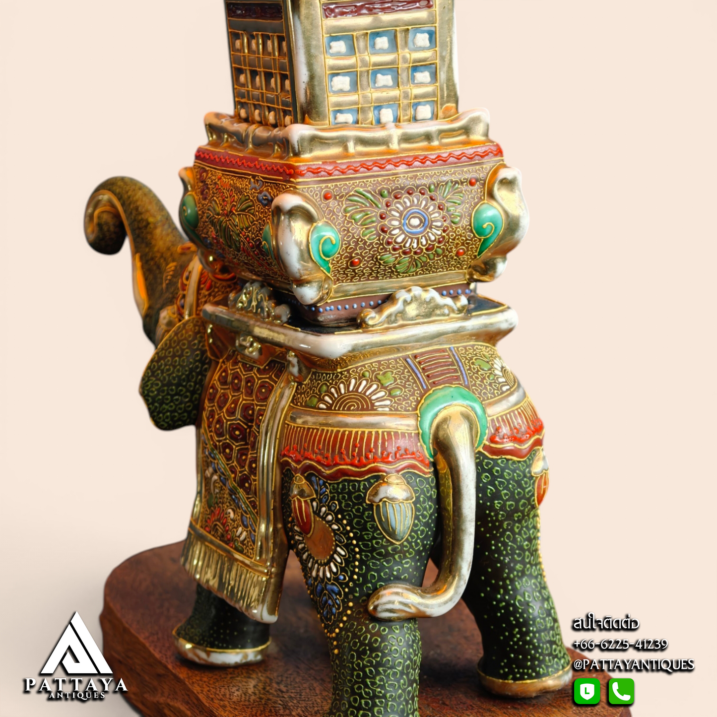 1930's Japanese Satsuma Elephant Pagoda Table Lamp
