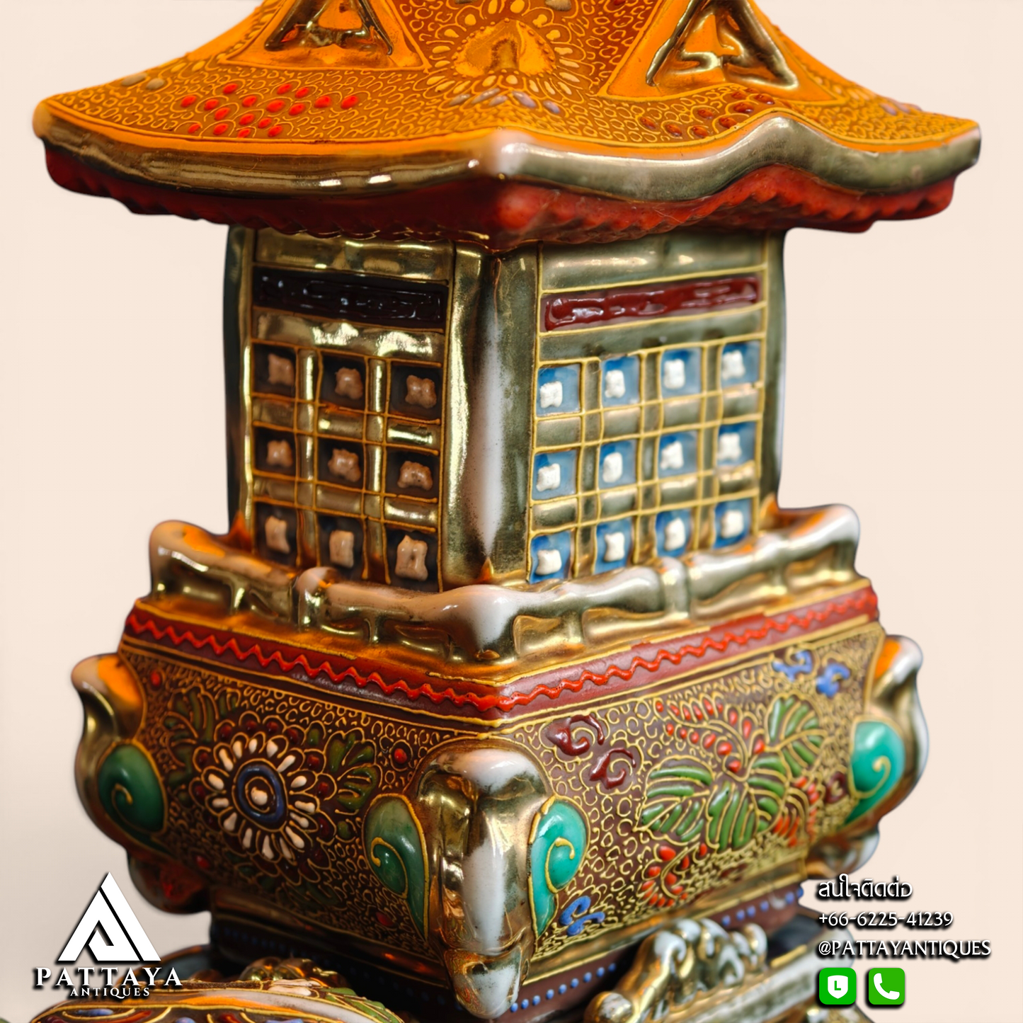 1930's Japanese Satsuma Elephant Pagoda Table Lamp