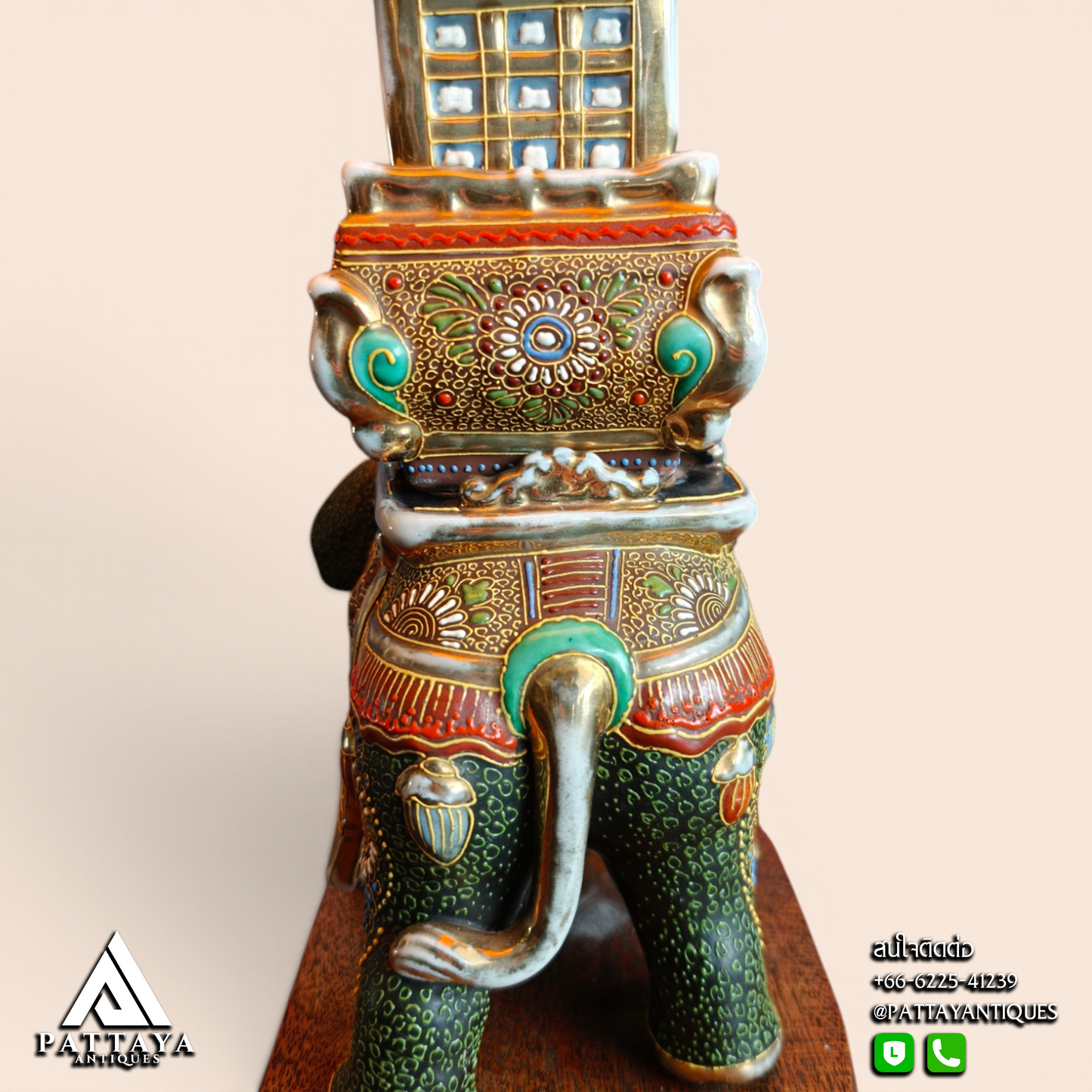 1930's Japanese Satsuma Elephant Pagoda Table Lamp