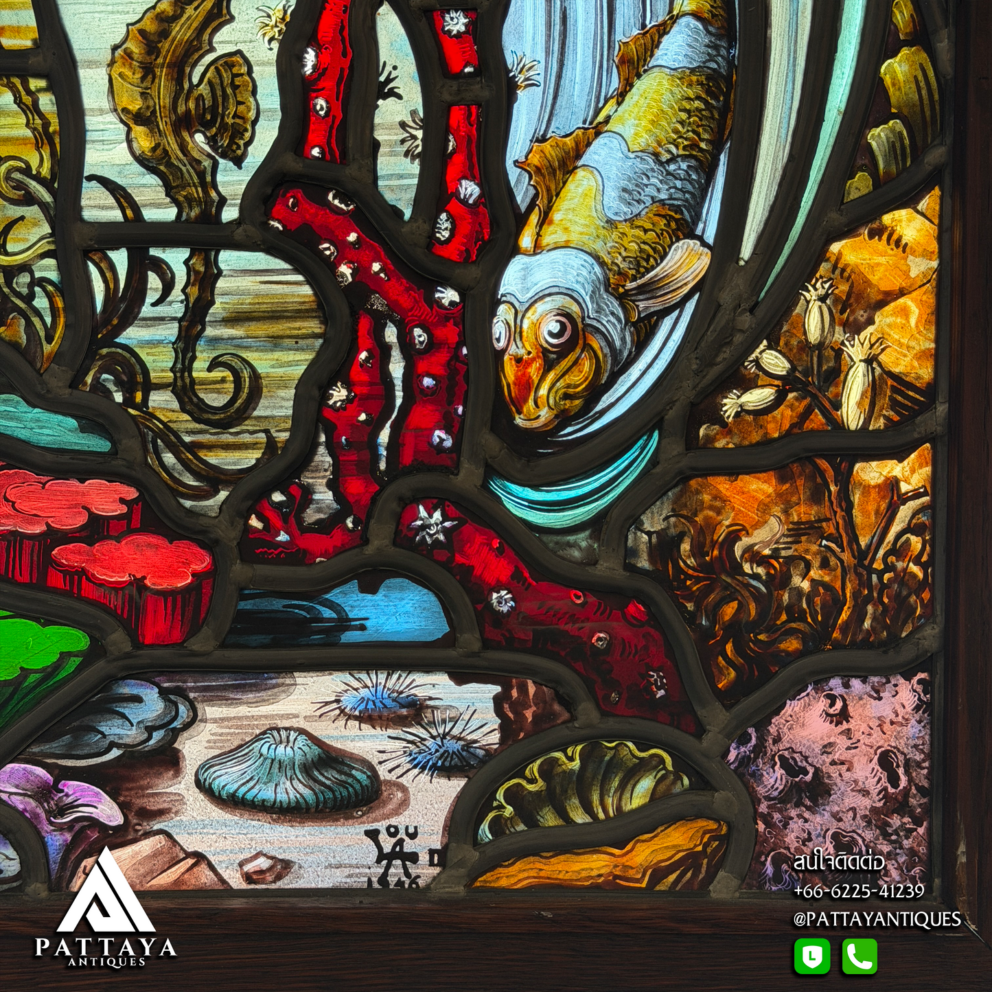Stained Glass depicting Sea Scene Signed & Dated (1946)