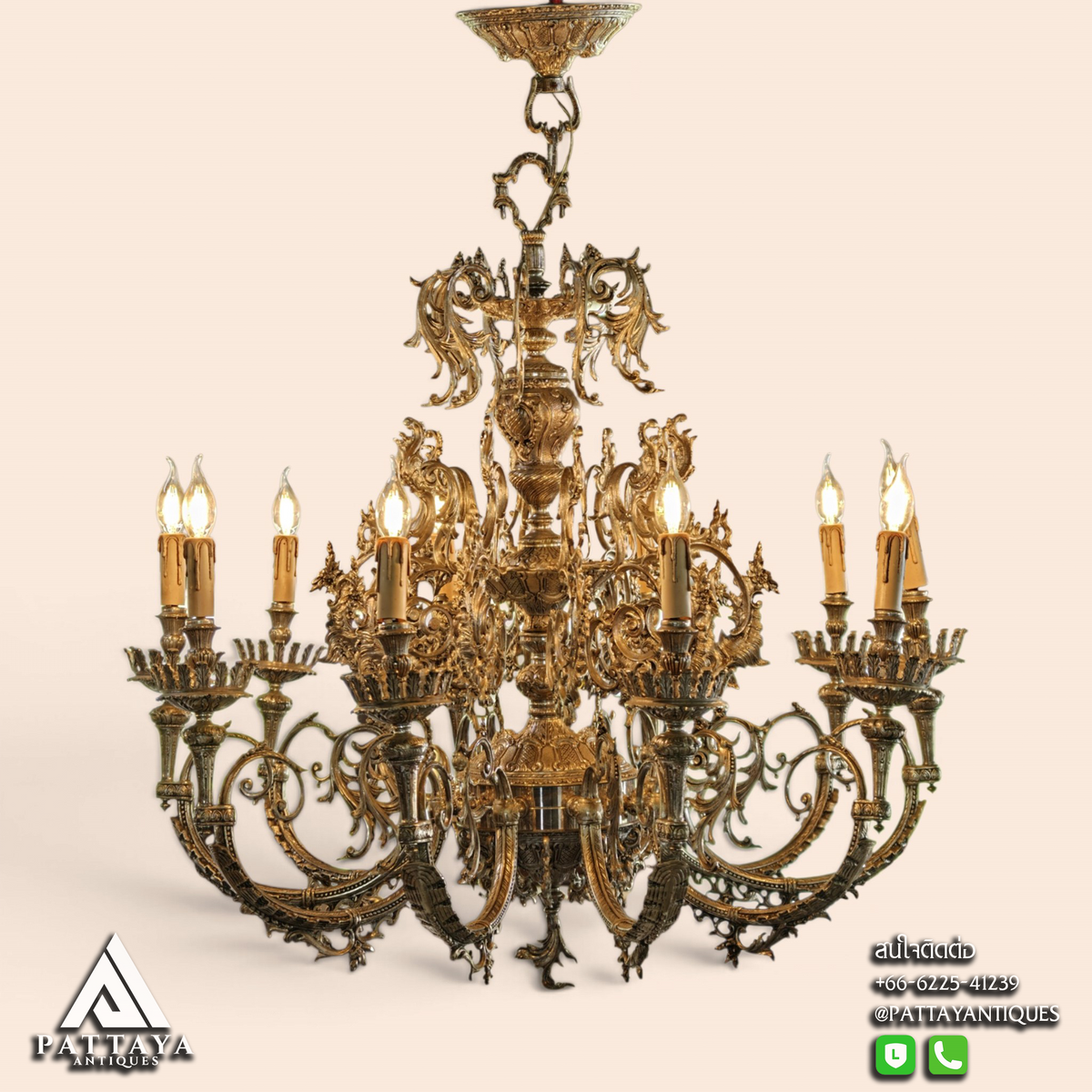 Large 20th Century Silver Metal Chandelier & Candelabras