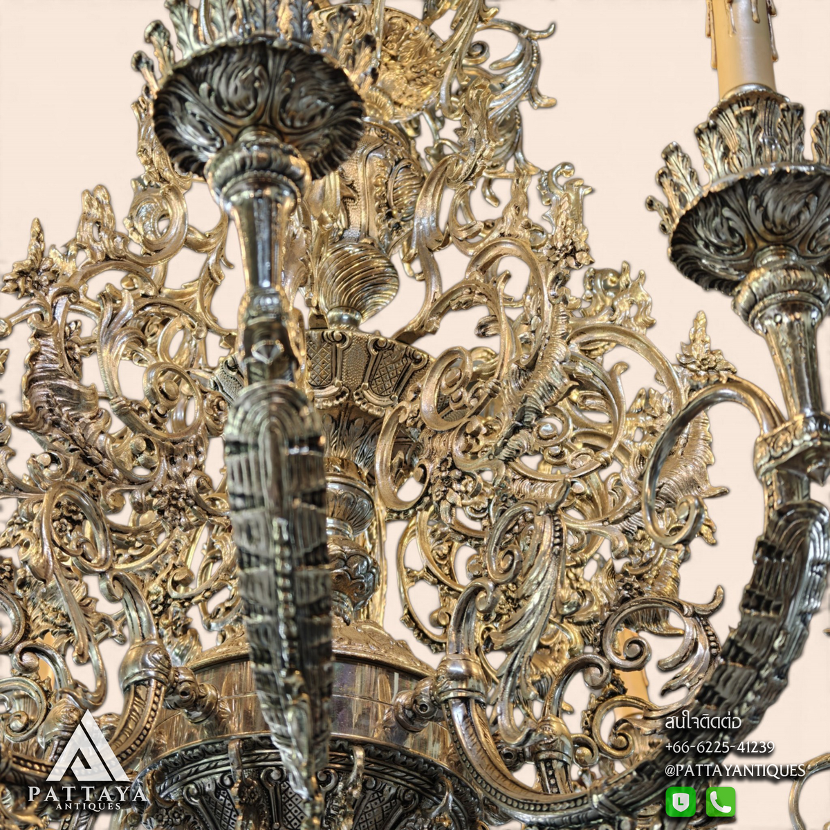 Large 20th Century Silver Metal Chandelier & Candelabras