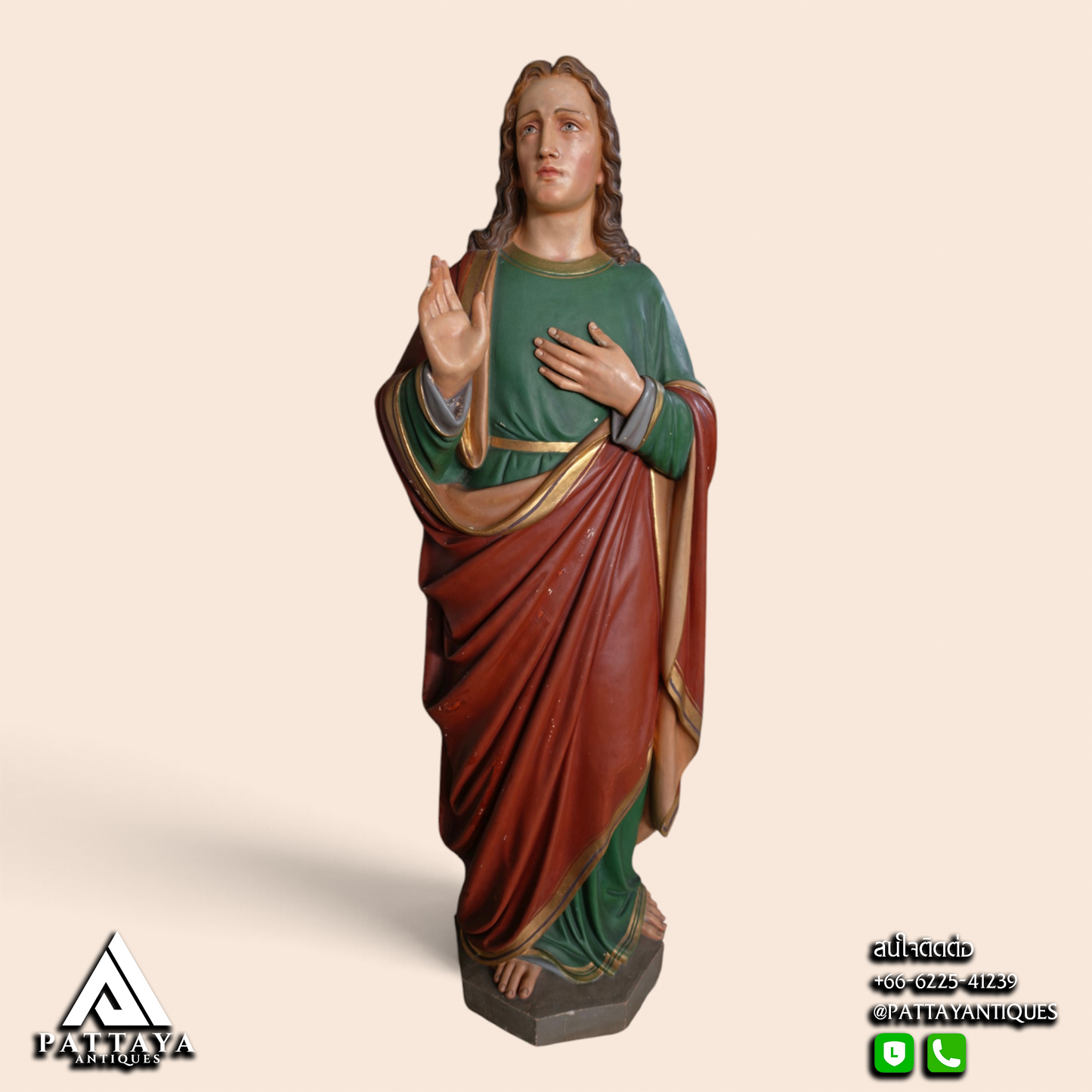 19th Century Polychrome Terracotta Statue of St. John The Evangelist