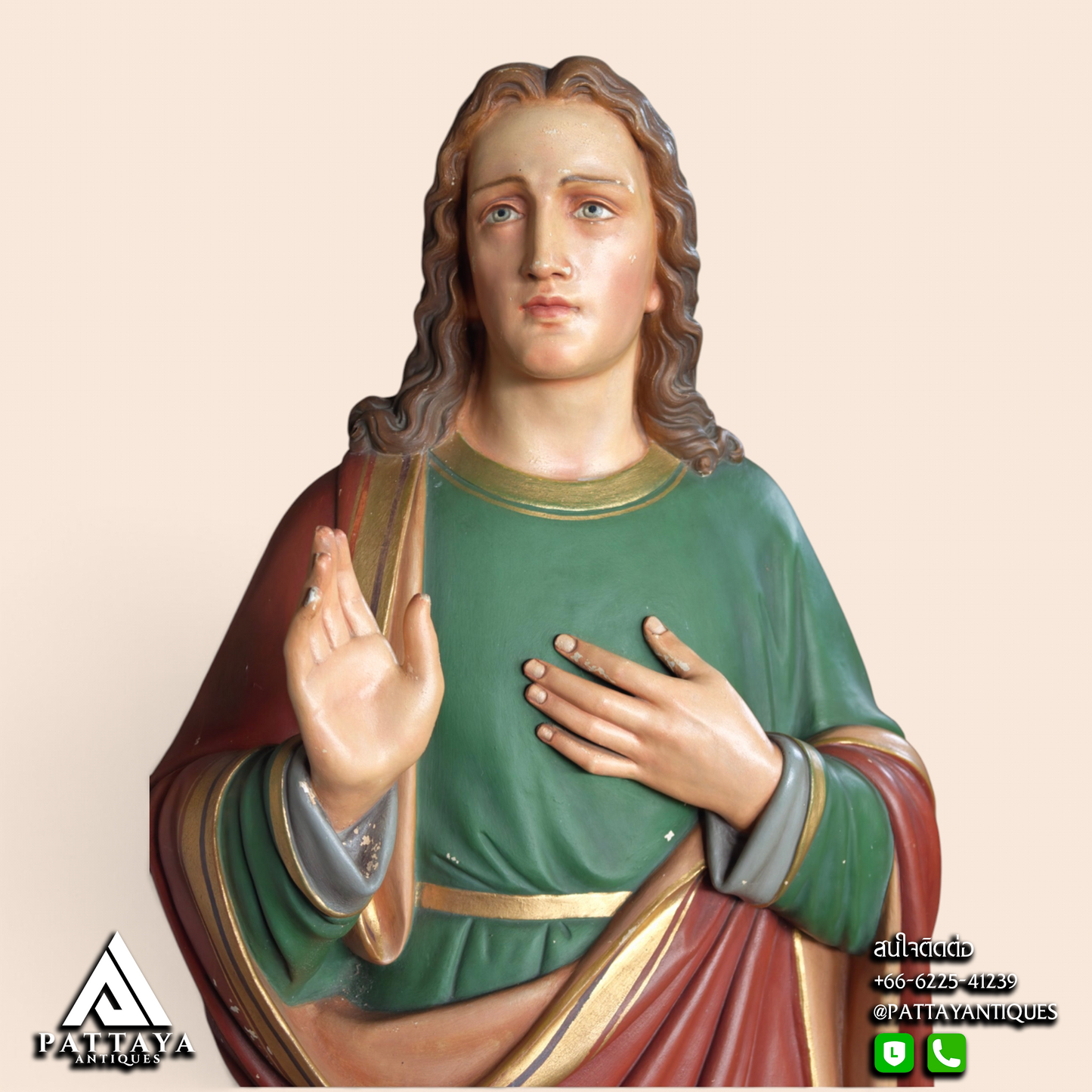 19th Century Polychrome Terracotta Statue of St. John The Evangelist