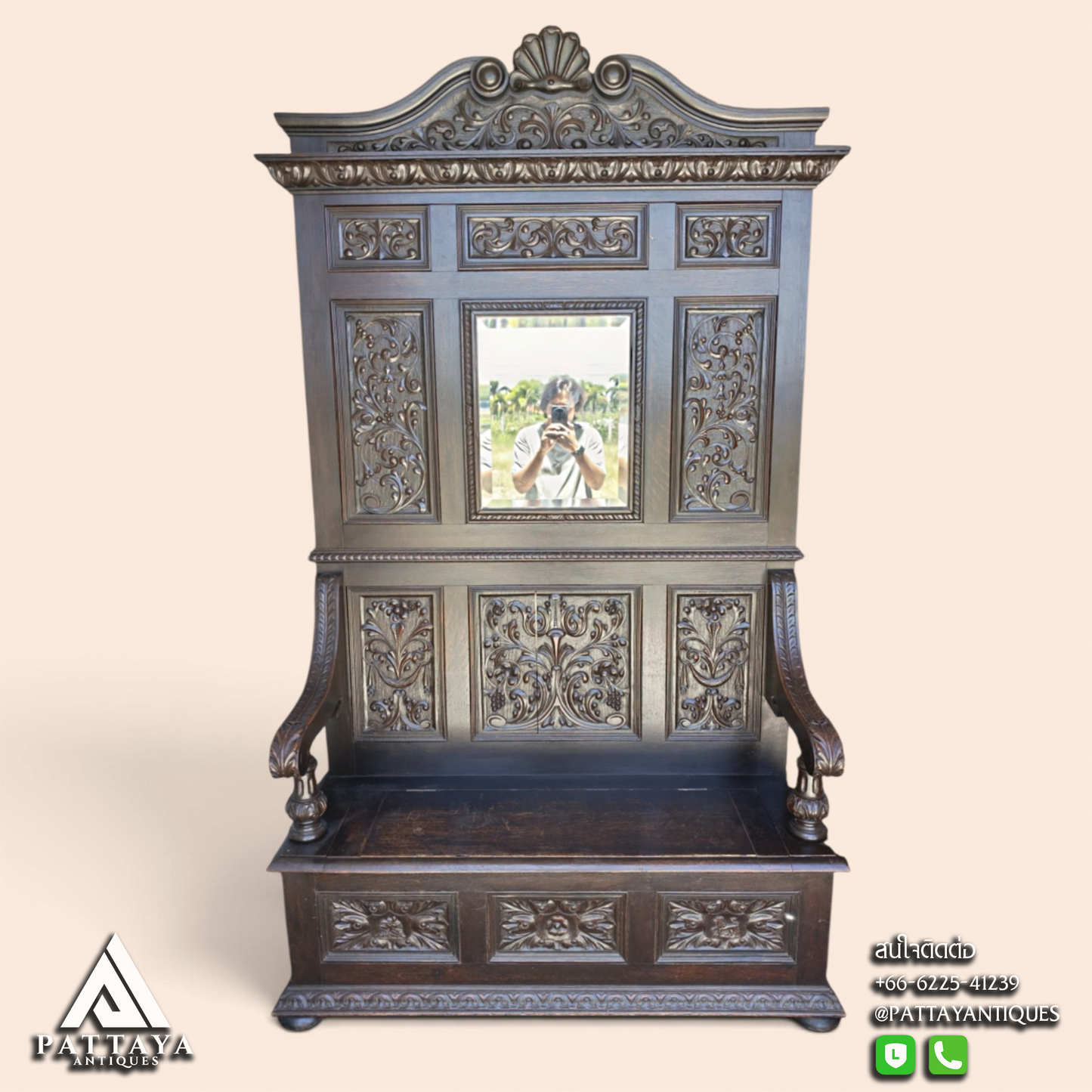 Large 19th Century Tall Hall Bench