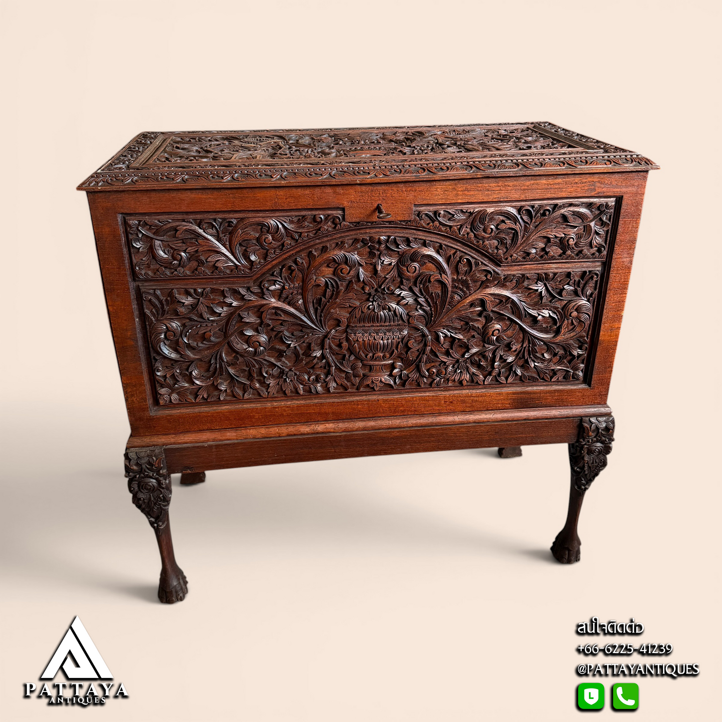 Early 20th Century intricately Teakwood carved Chest from Indonesia