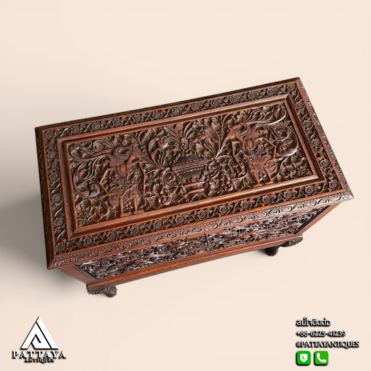 Early 20th Century intricately Teakwood carved Chest from Indonesia