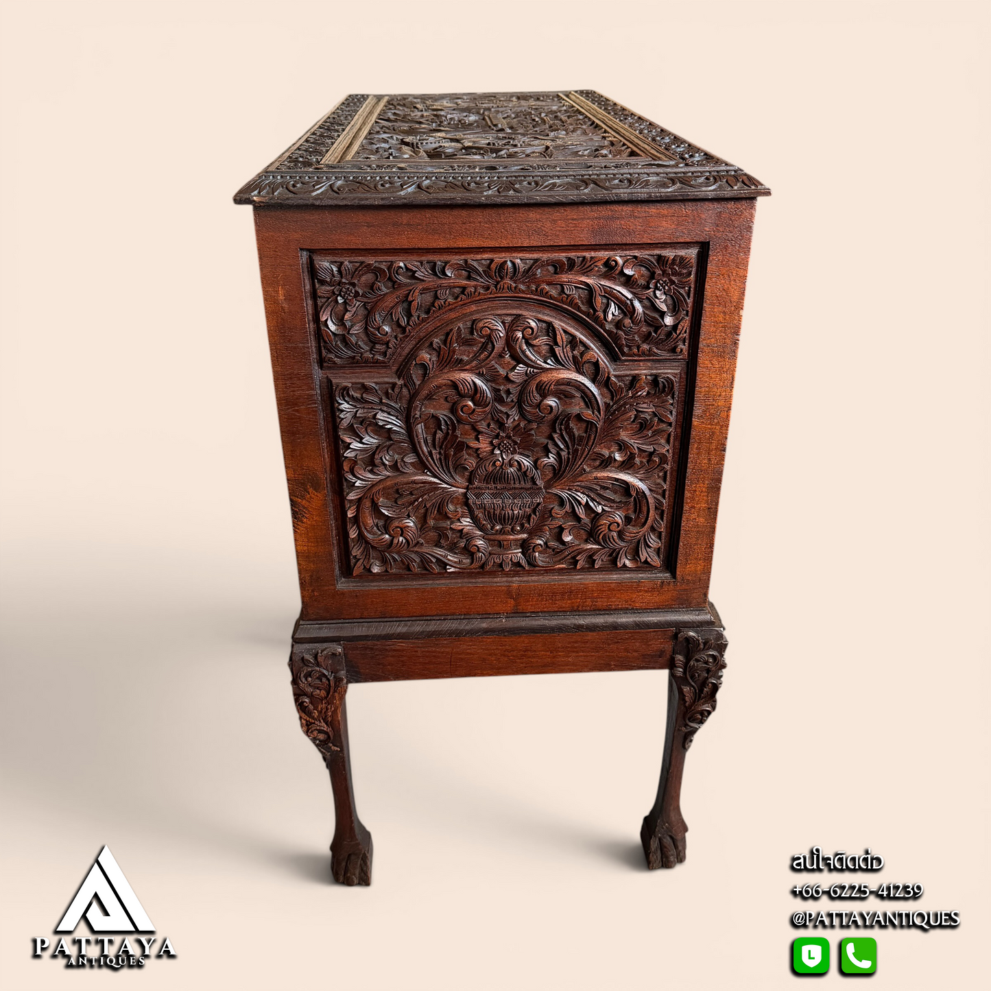 Early 20th Century intricately Teakwood carved Chest from Indonesia