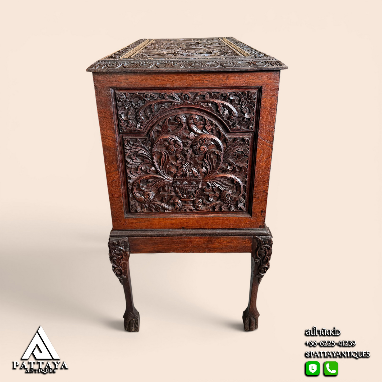 Early 20th Century intricately Teakwood carved Chest from Indonesia