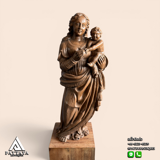 19th Century Terracotta Virgin & Child Statue