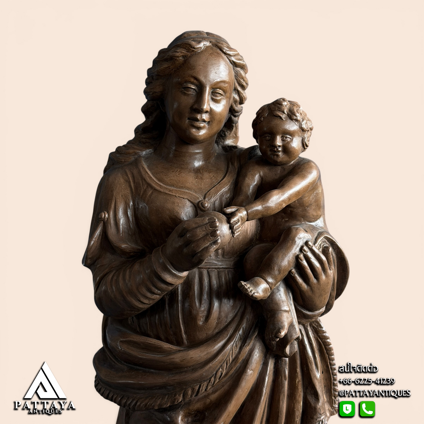 19th Century Terracotta Virgin & Child Statue