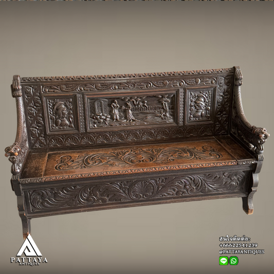 Antique Victorian Oak hall bench