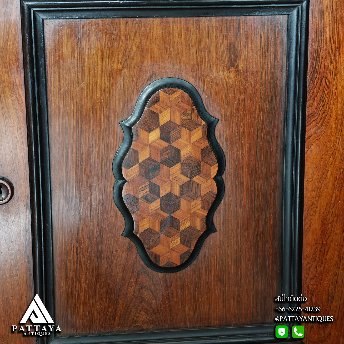 19th Century Victorian Marquetry & Ebonised Carved Dressing
