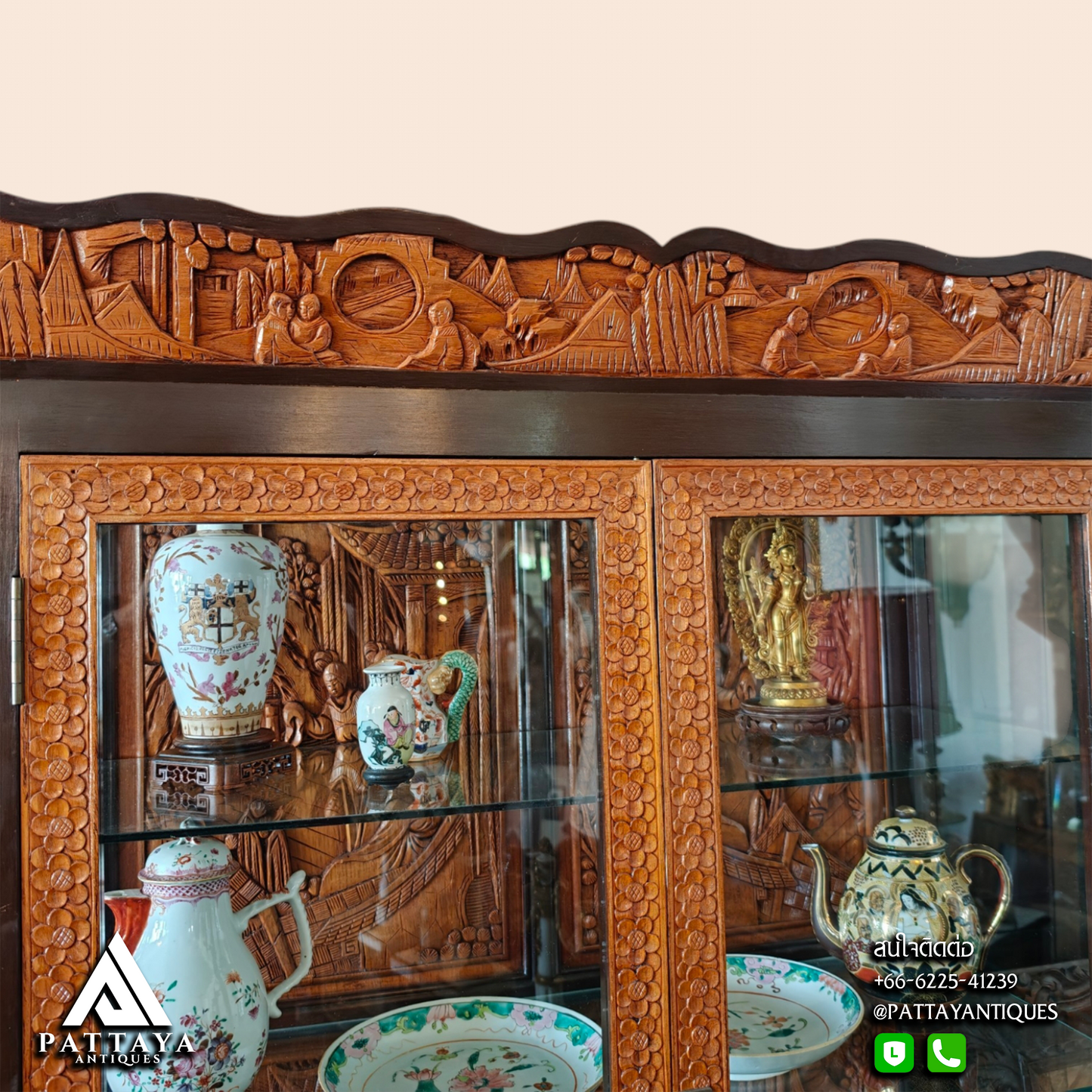 Vintage Carved Chinese Display Cabinet
