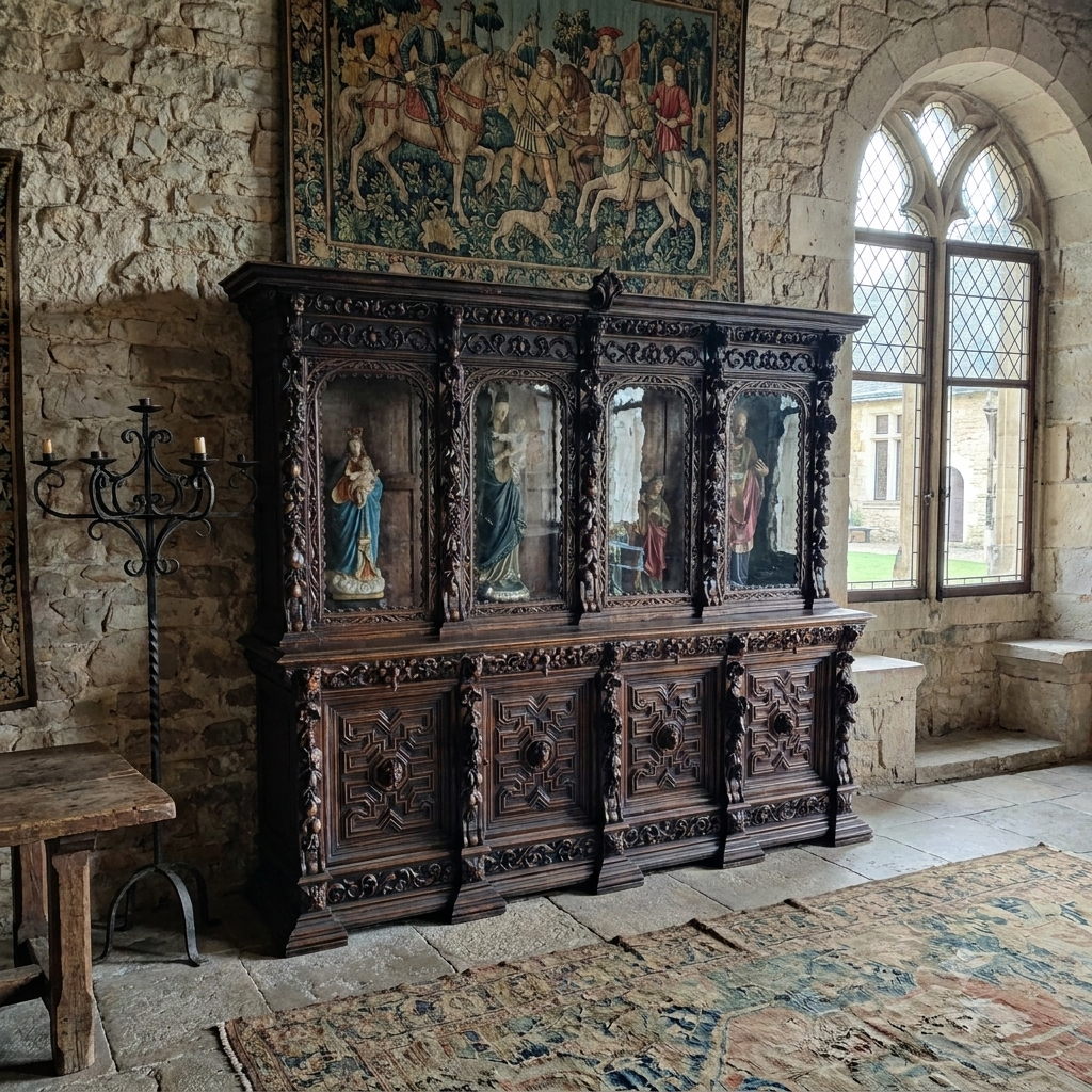Very Large 19th Century Extremely Intricately Carved 8 Doors Display / Book Cabinet