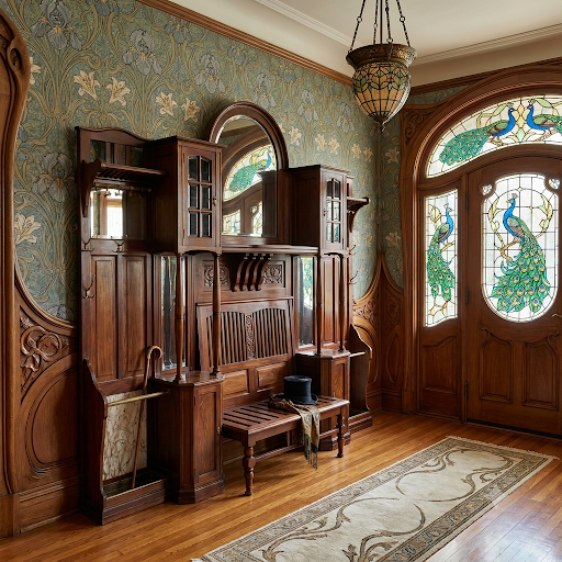 Very Large Art Nouveau Style Hall Bench